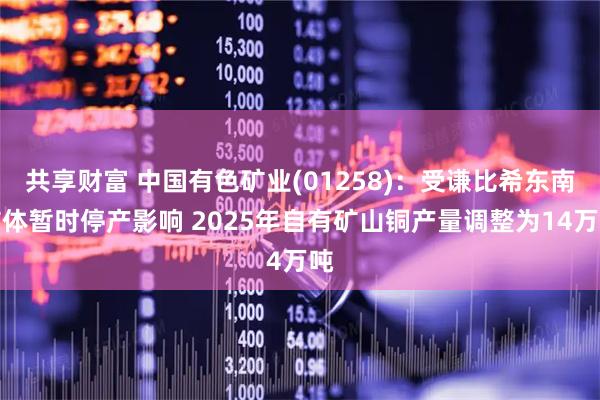 共享财富 中国有色矿业(01258)：受谦比希东南矿体暂时停产影响 2025年自有矿山铜产量调整为14万吨
